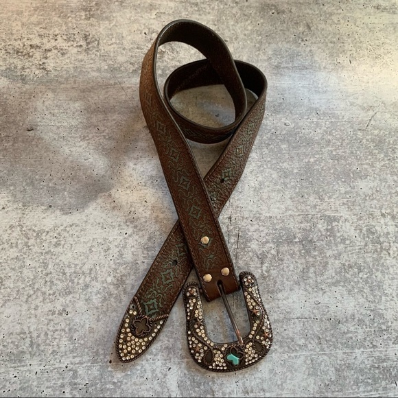 Western Cowboy Cowgirl Southwest Leatherwork Embellished Buckle Crystal Belt M main image 4